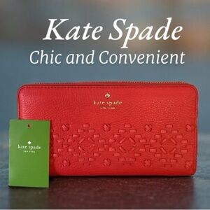 KATE SPADE NWT NEDA WALLET FLYNN ST PRIKLY PEAR LEATHER DETAILED WITH STITCHING
